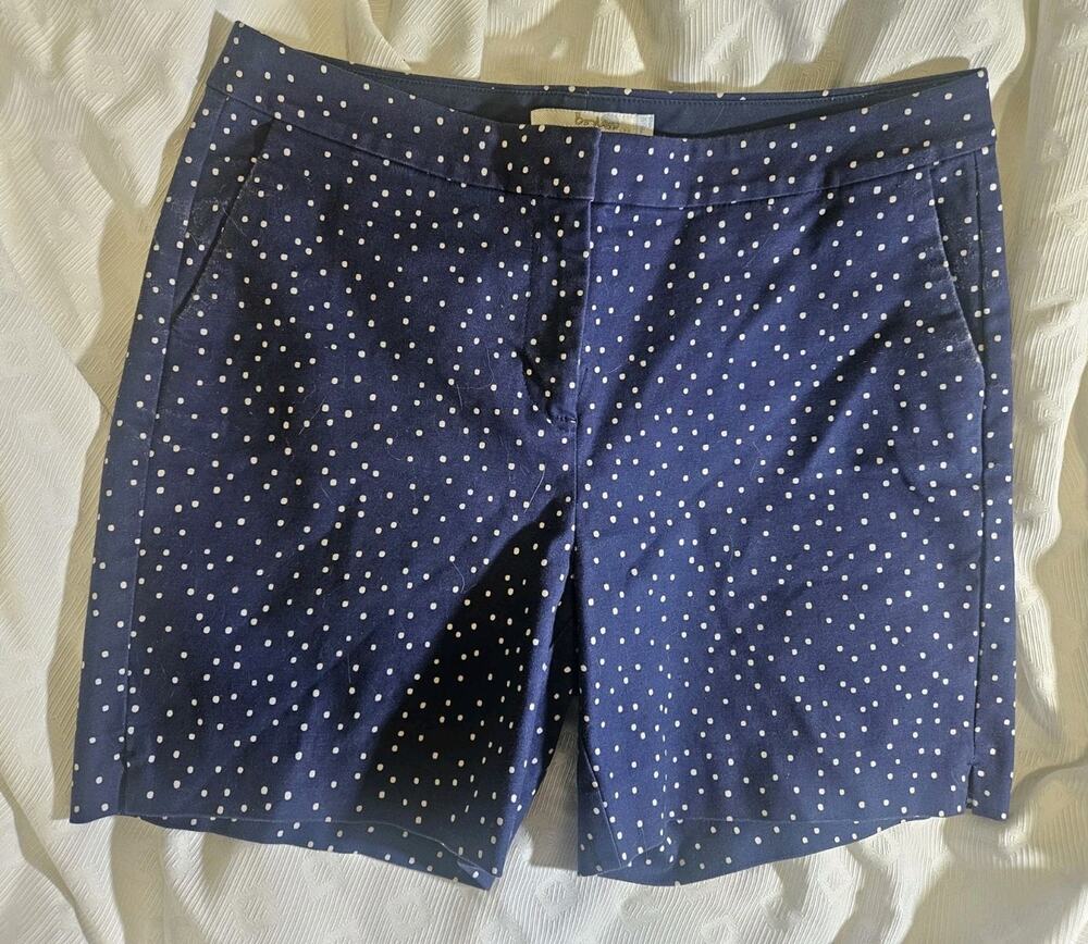 Boden Women’s Shorts Sz Navy Blue White Polka Dot Flat Front, Cotton Blend, Cute